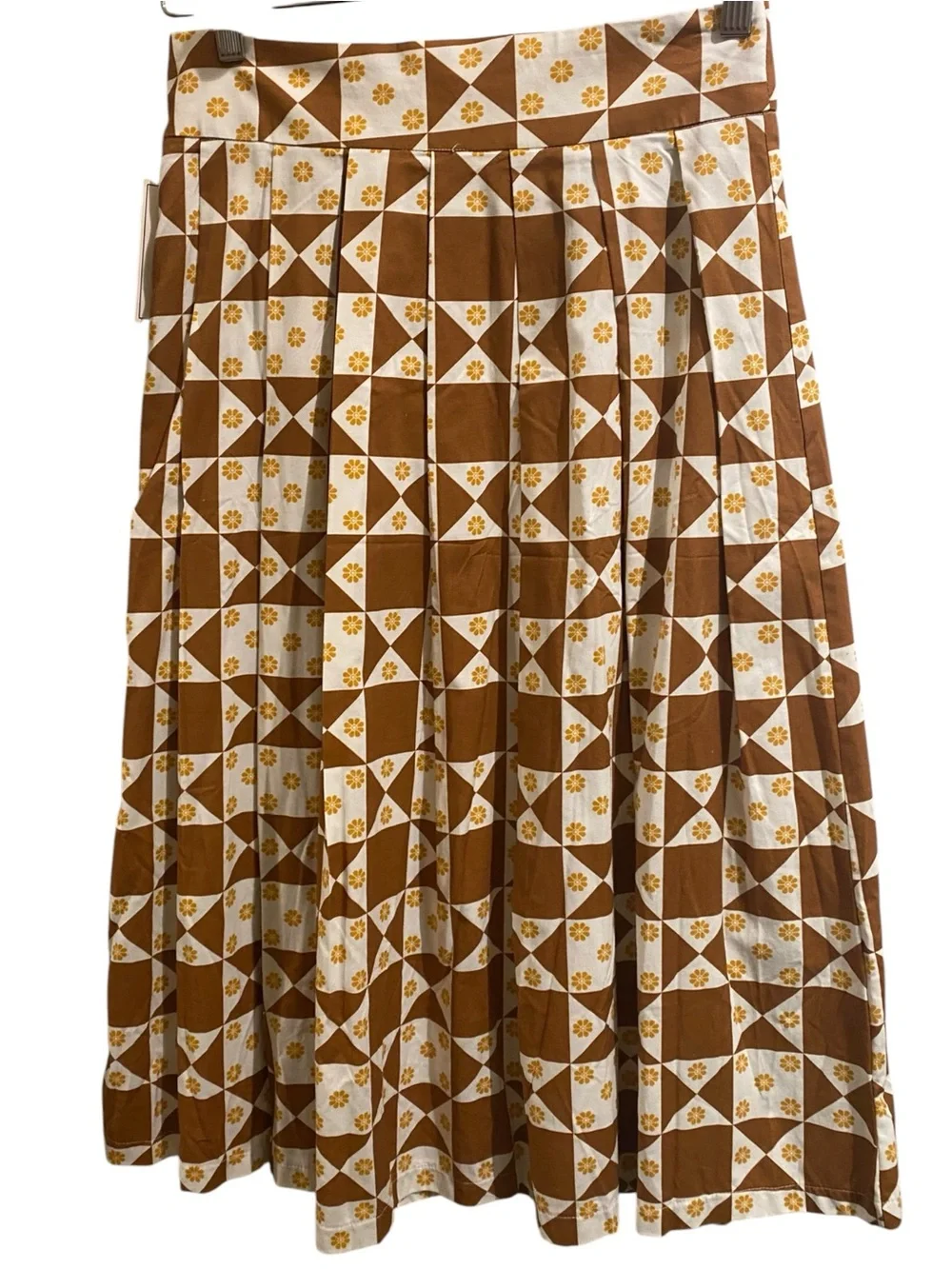 NWT Lisa Says Gah Greta Bamboo Cotton Floral Quilt Pleated Side Zip Midi Skirt